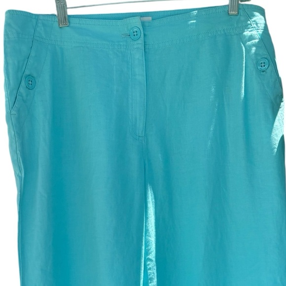 Chico’s Turquoise 100% Linen Wide Leg Flat Front Four Pocket Pants Size Large - Picture 9 of 9
